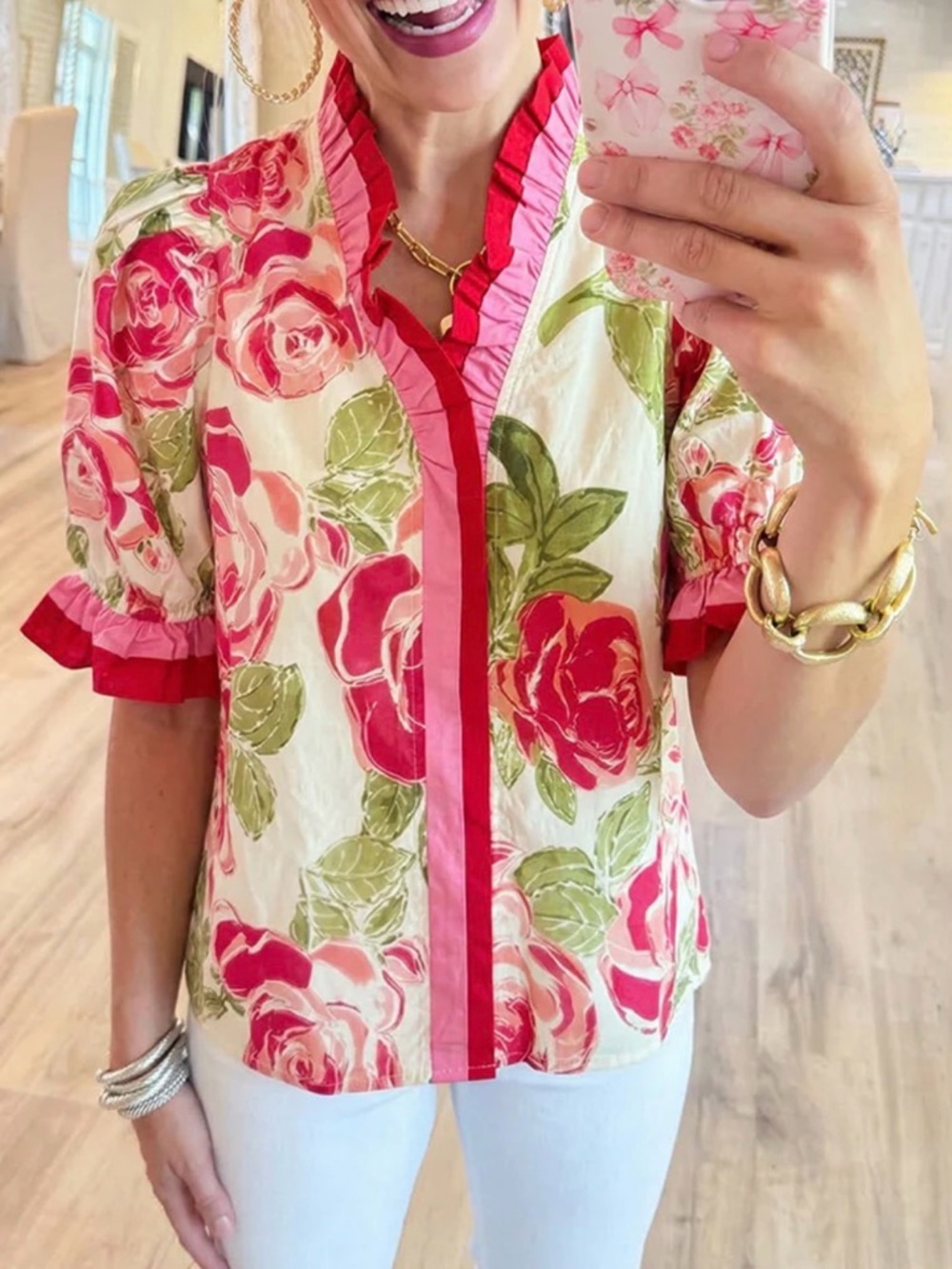 Entro brand Floral Ruffle top size M